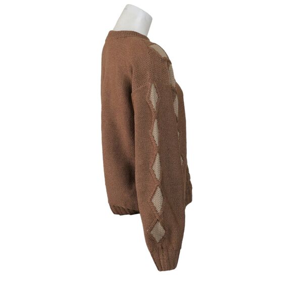 Vintage Handmade Knit Sweater Sz M Brown Tan Long Sleeve Cable Knit EUC - Picture 3 of 7